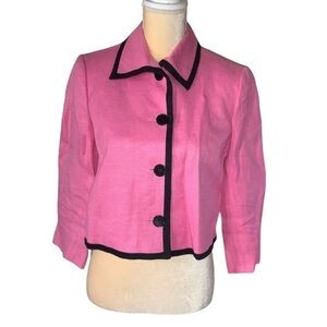Lauren Ralph Lauren Pink and Black Linen Crop Button Down Blazer Size 4